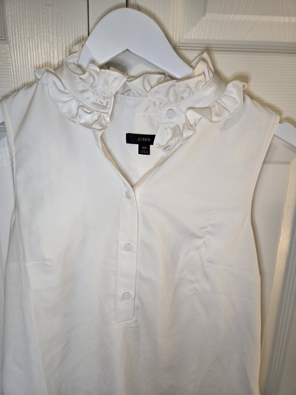 J. Crew White Sleeveless Ruffle-Collar Button Front Top - Picture 3 of 5